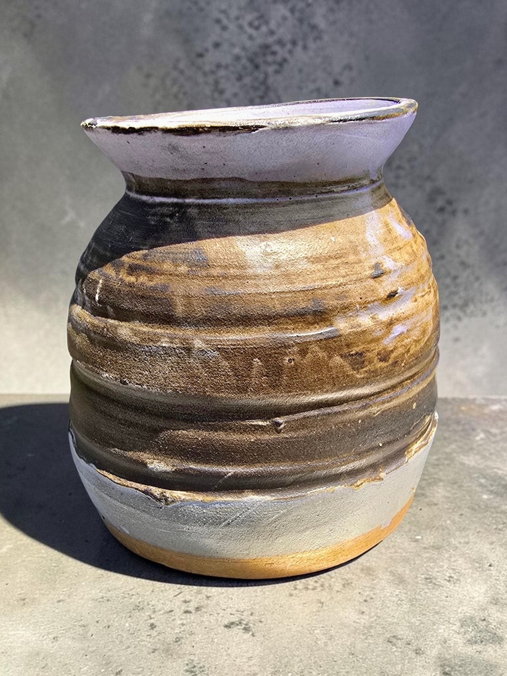 Handcrafted Ceramic Vase in Brown, Tan & Cream